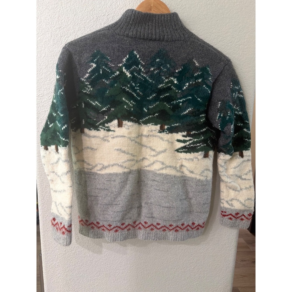 RALPH LAUREN Hand Knit  Wool Ice skating Sweater GRAY RED GREEN 90s SMALL FLAWD - Picture 4 of 6